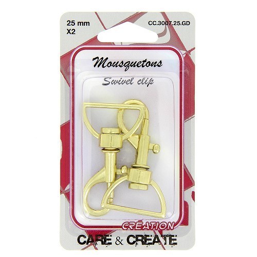 Mercerie - 2 mousquetons métal 25mm or