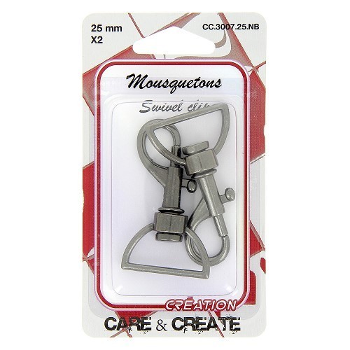 Mercerie - 2 mousquetons métal 25mm noir