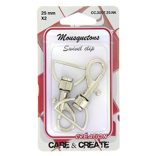 Mercerie - 2 mousquetons métal 25mm argent