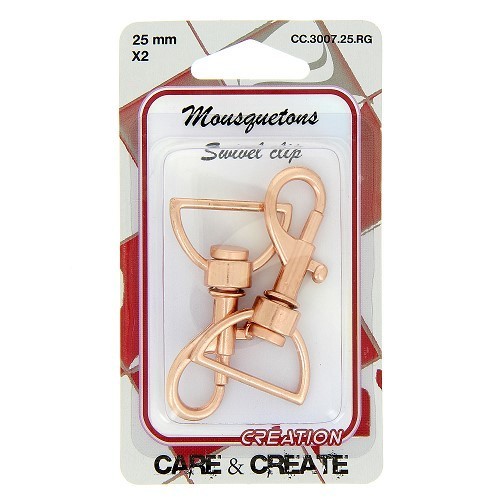 Mercerie - 2 mousquetons métal 25mm cuivre rosé