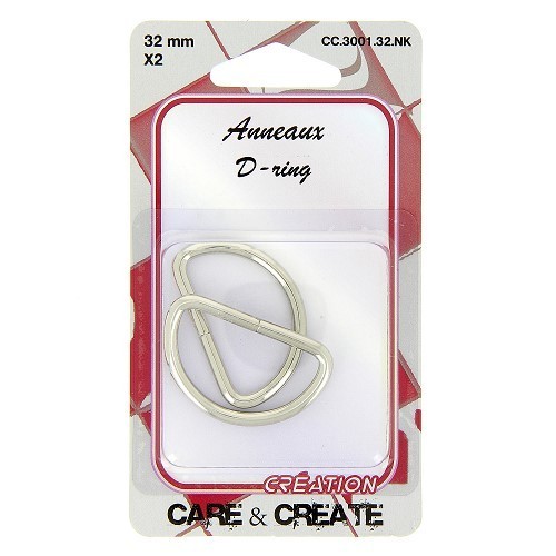 Mercerie - 2 anneaux en D 32mm argent