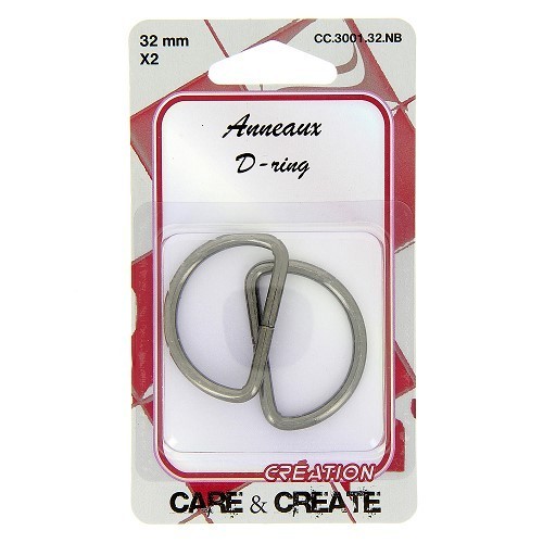 Mercerie - 2 anneaux en D 32mm noir