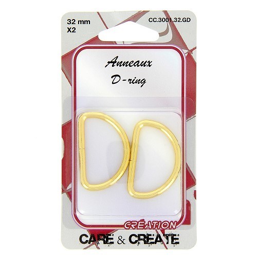 Mercerie - 2 anneaux en D 32mm or