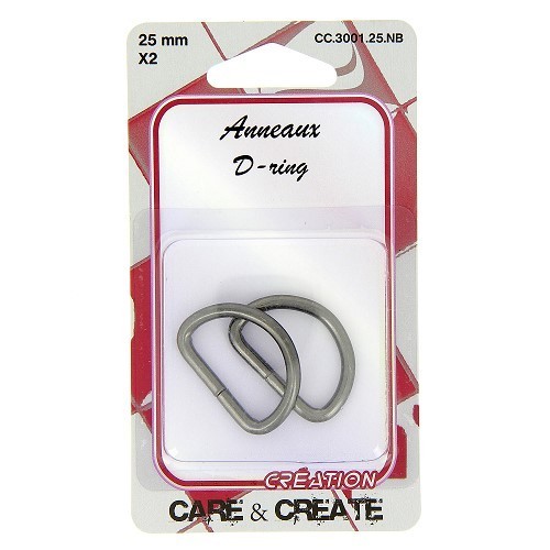 Mercerie - 2 anneaux en D 25mm noir
