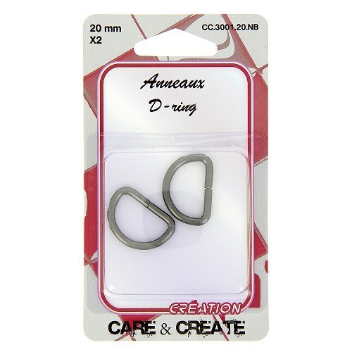 Mercerie - 2 anneaux en D 20mm noir