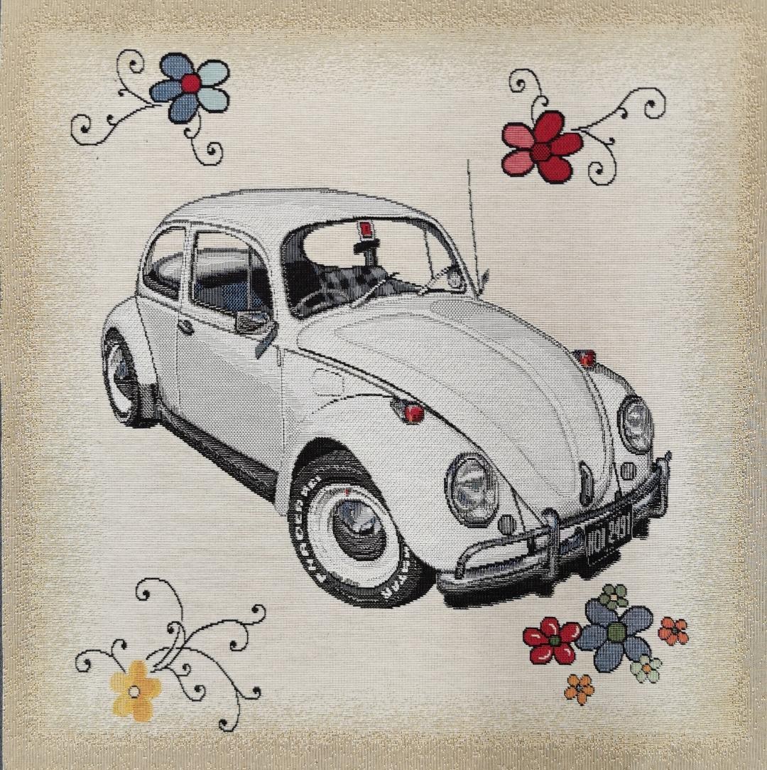 Carré - Coccinelle blanche et fleurs