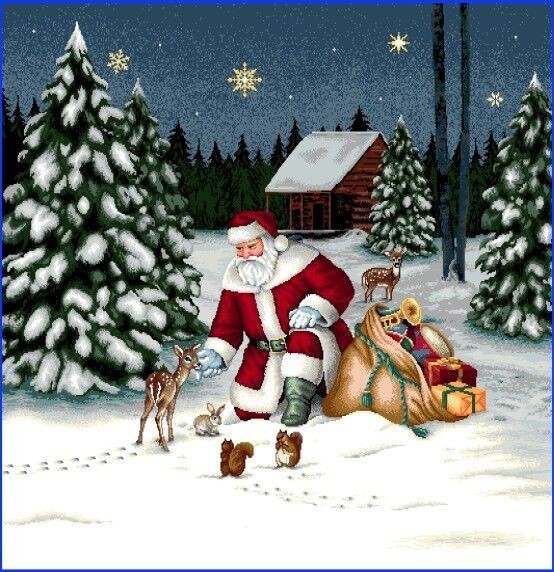 Carré - Père Noël et le faon