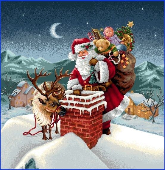 Carré - Père Noël et la cheminée sur le toit