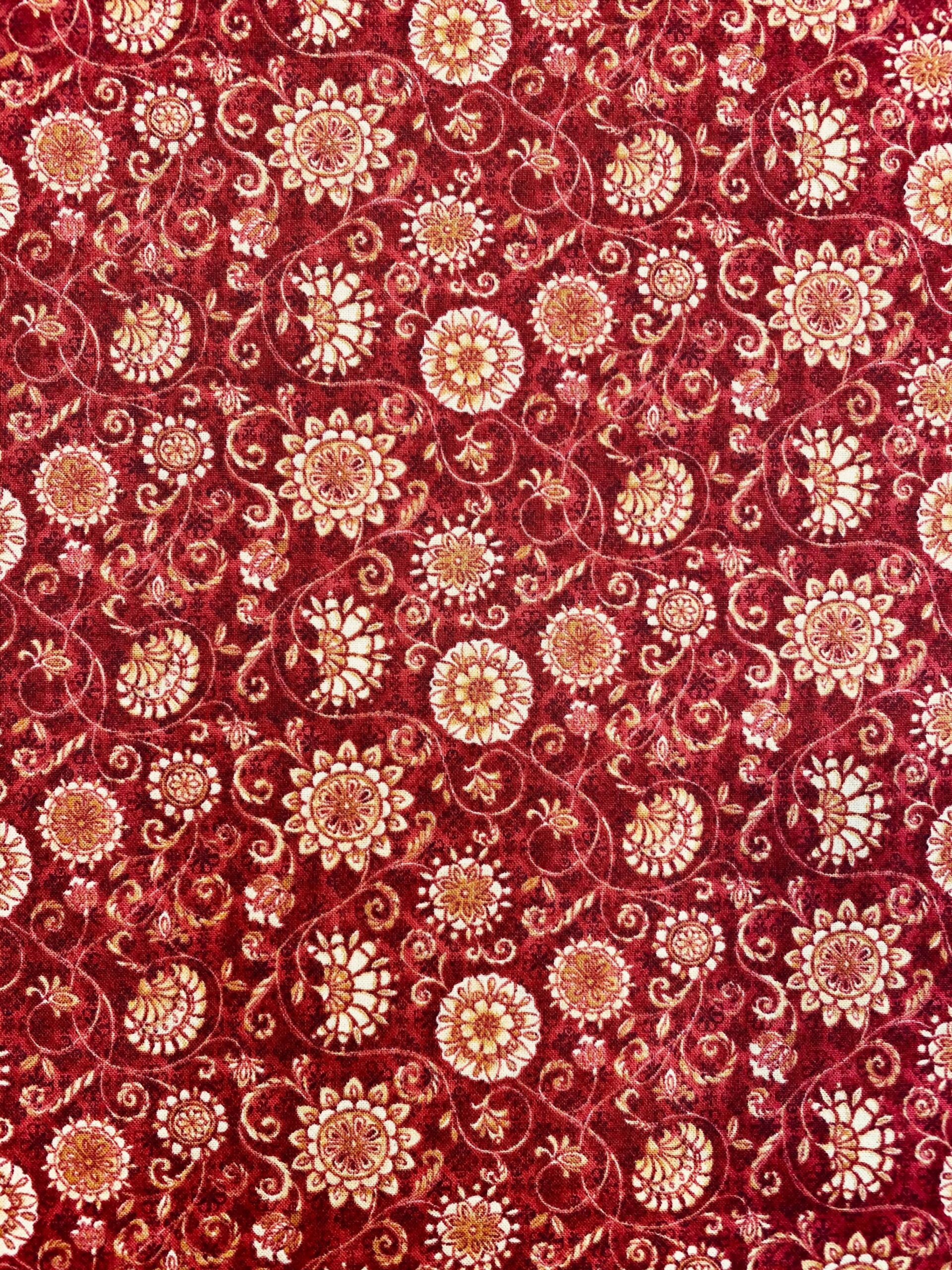 PATCH - Fleurs style japonais fond rouge