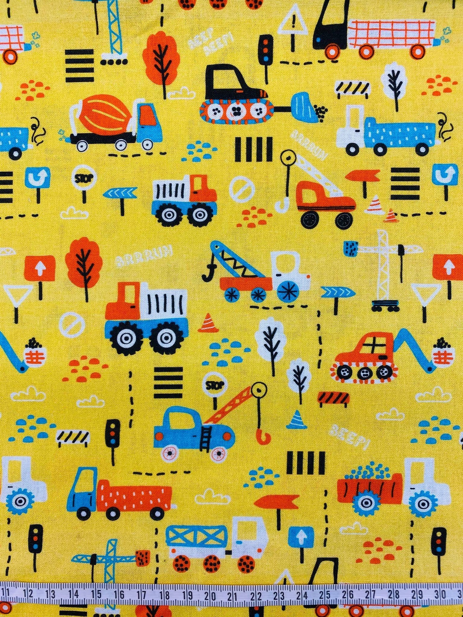 Coton 150 - Engins de chantier fond jaune