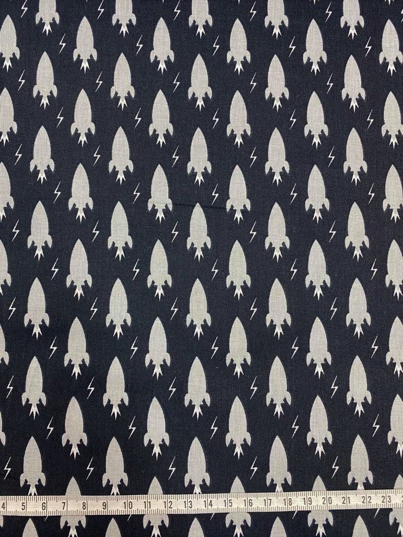 Coton 150 - Fusées blanches fond noir