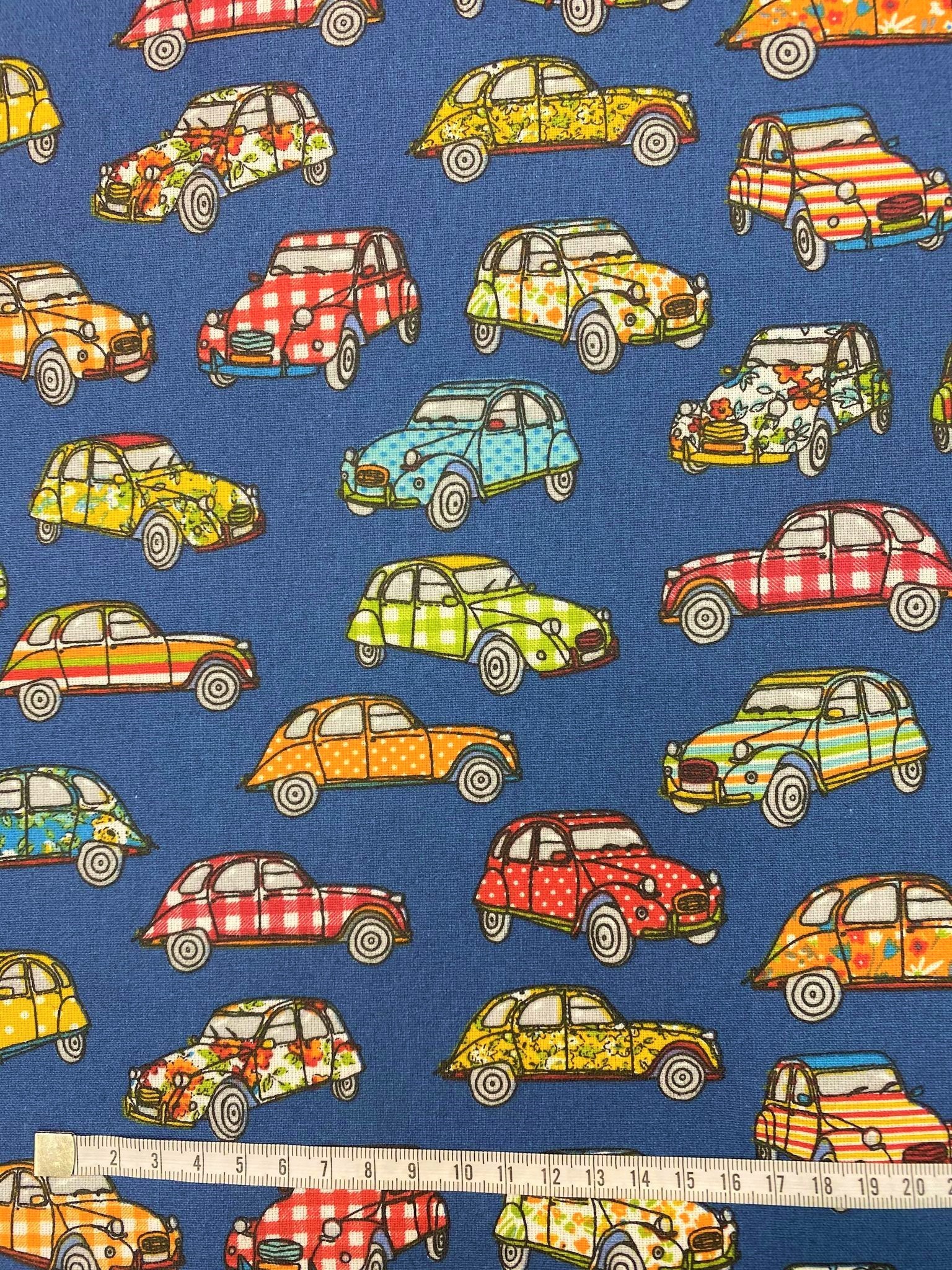 Coton enduit - 2CV fond bleu