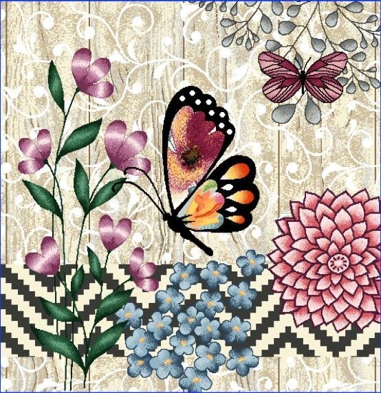 Carré - Fleurs et papillons