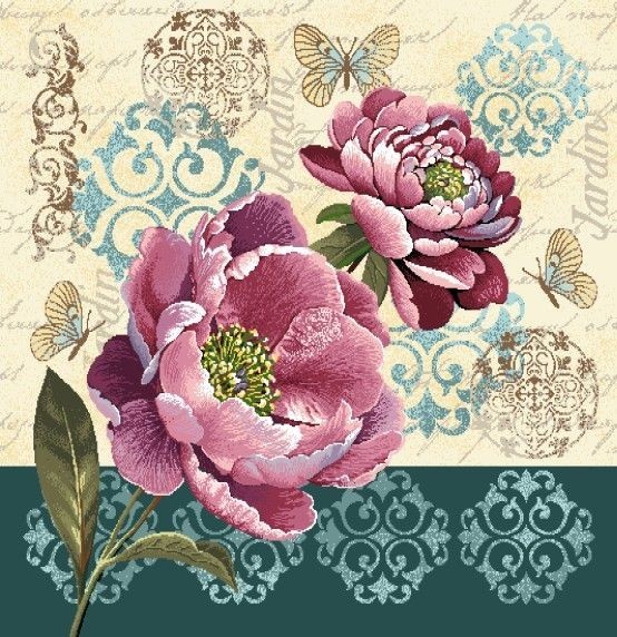 Carré - Pivoines roses