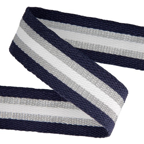 Sangle 30mm - Tricolore bleu marine / argent / blanc