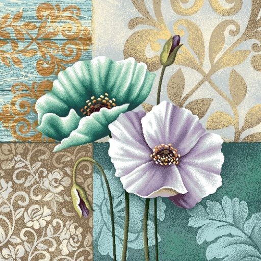 Carré -Fleurs verte et violette