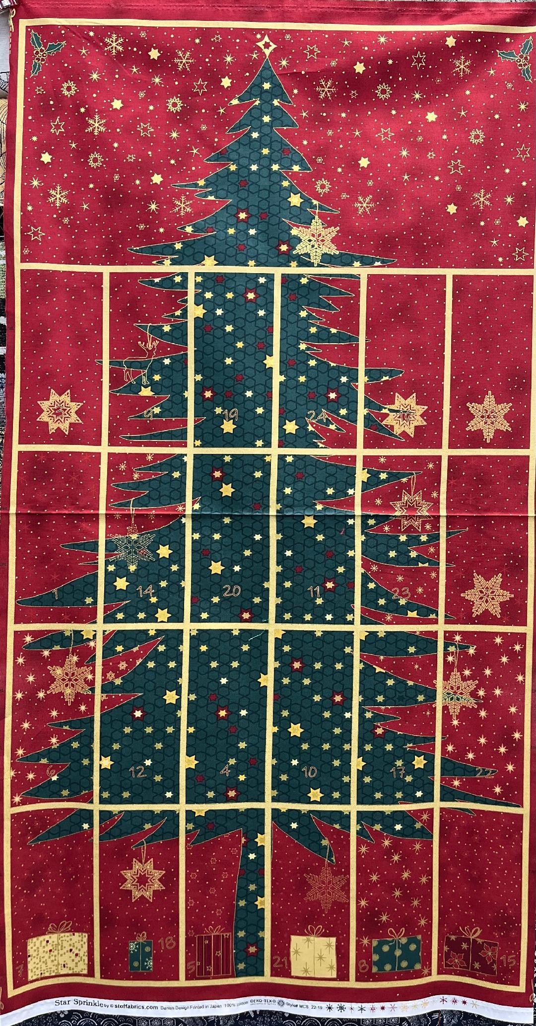 Panneau - Calendrier de l'avent sapin vert fond rouge