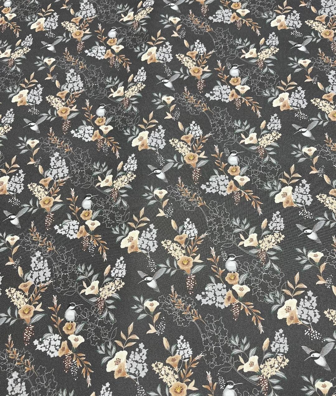 Simili cuir - Oiseaux fond gris anthracite