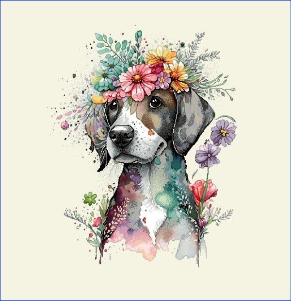 Carré -chien fleurs