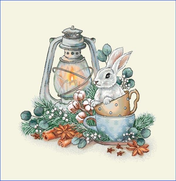 Carré -Lapin et lanterne