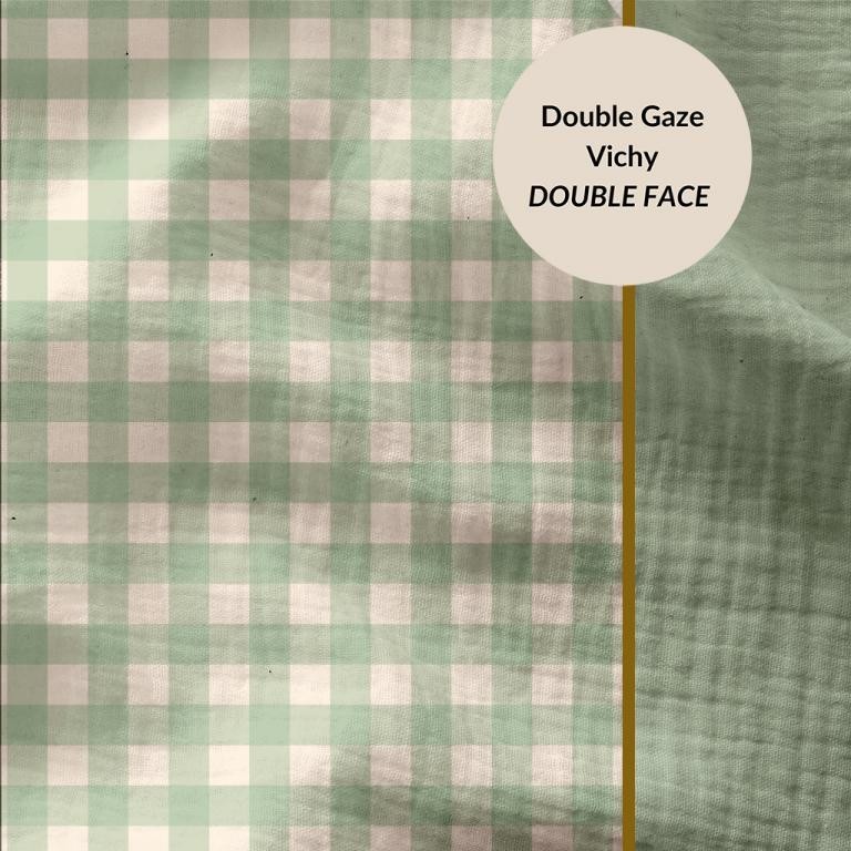 Double gaze vichy vert de gris double face