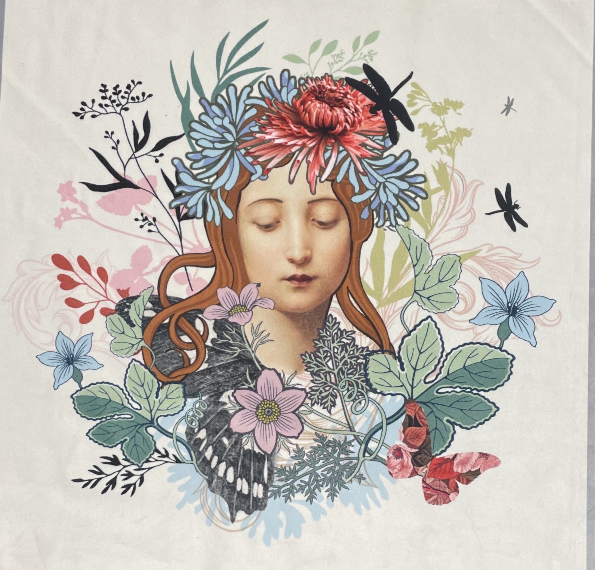 Carré  velours-Visage fleurs