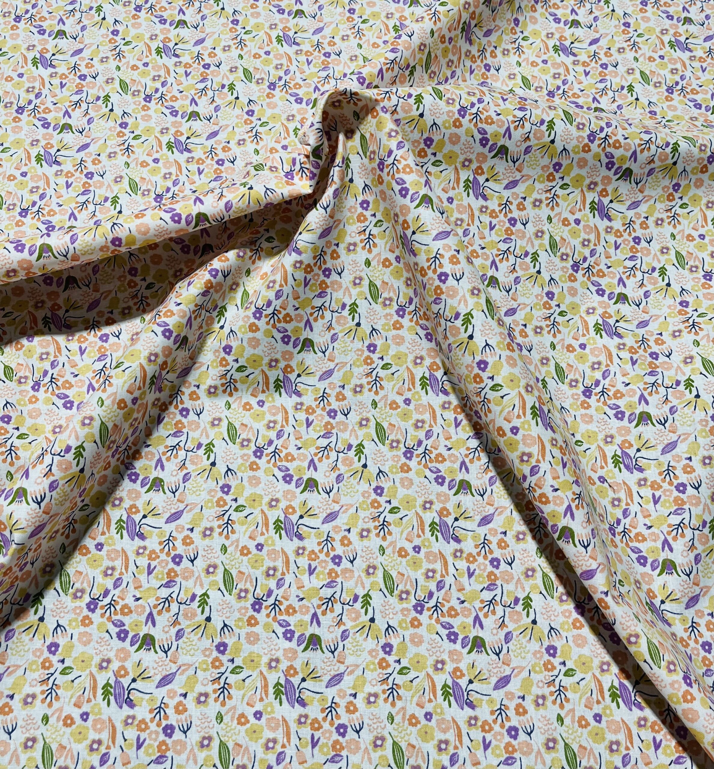 Coton 150 -Bouquet fleurs parme.