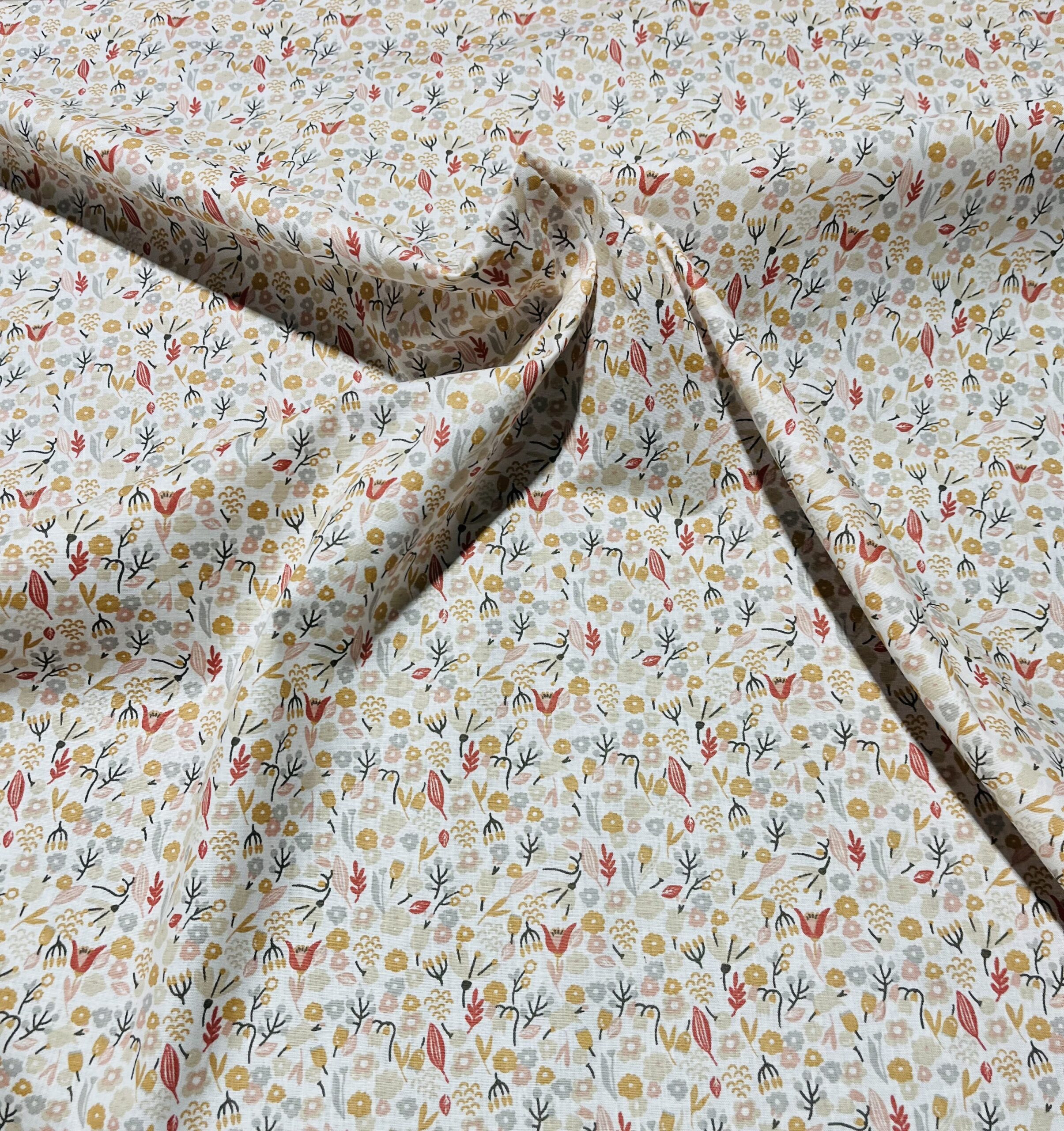 Coton 150 -Bouquet fleurs vieux rose.