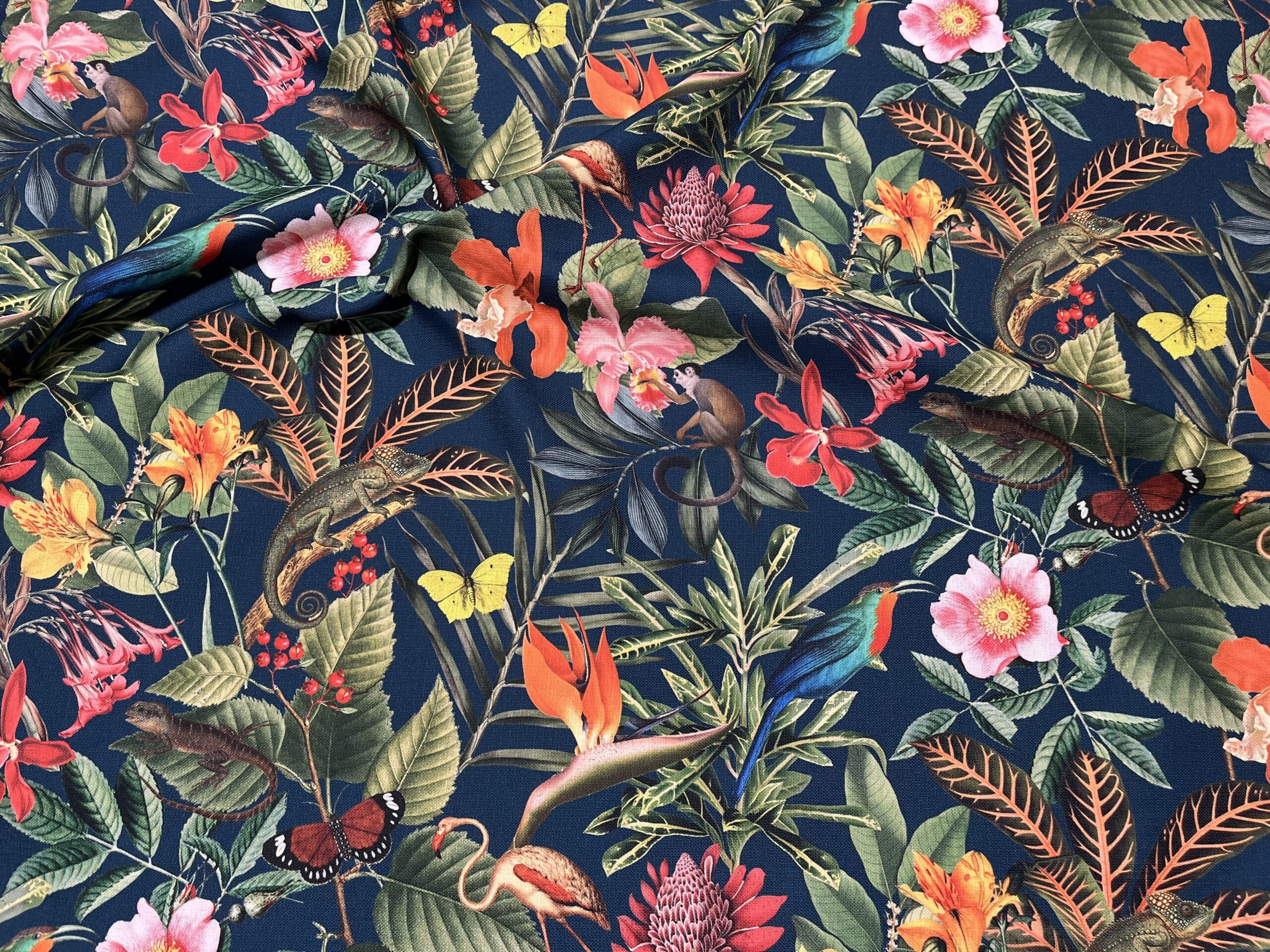 Tissu toile extérieure Bora-Bora fond pétrole.