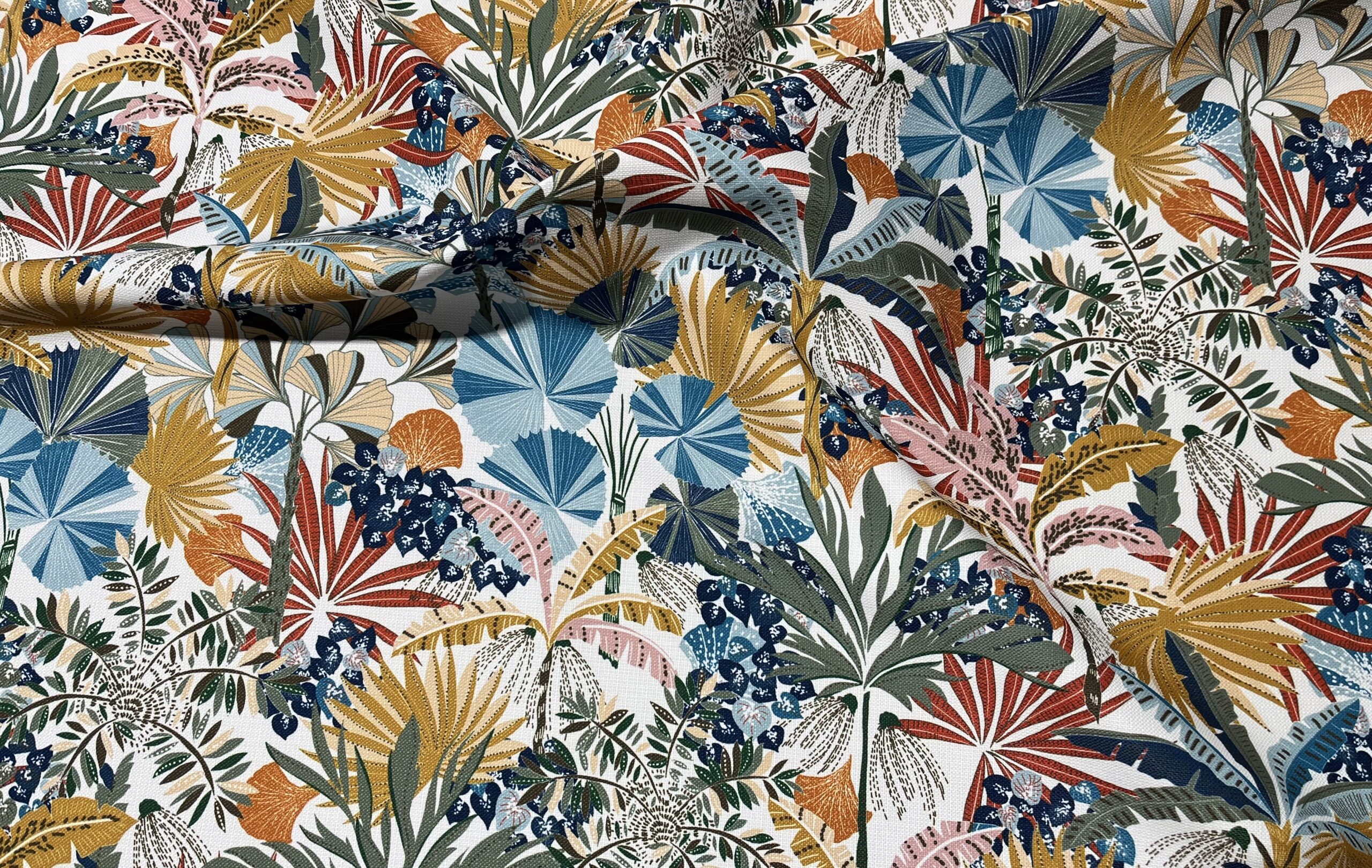 Tissu toile extérieure Magelan fond blanc.