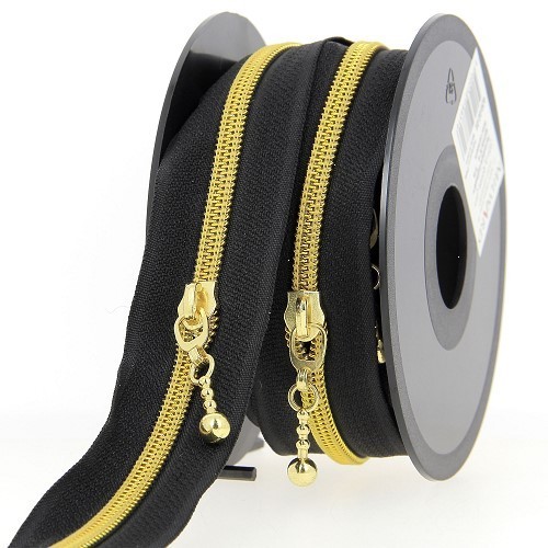 Mercerie - Fermeture éclair au mètre noir et doré boule