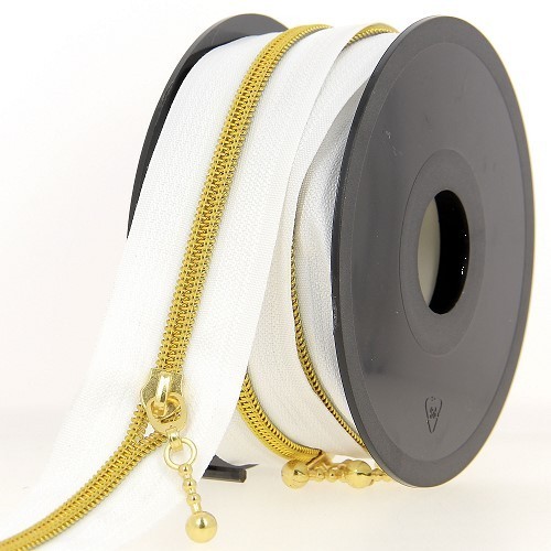 Mercerie - Fermeture éclair au mètre blanc et doré boule
