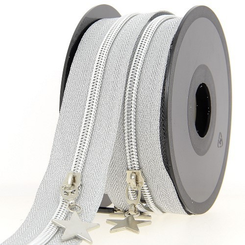 Mercerie - Fermeture éclair au mètre argenté  etoile