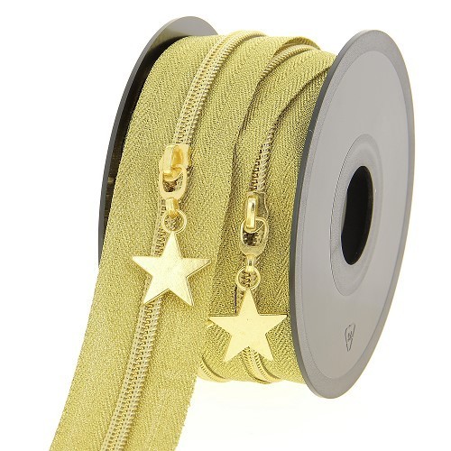 Mercerie - Fermeture éclair au mètre doré etoile