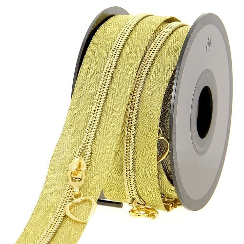 Mercerie - Fermeture éclair au mètre doré coeur