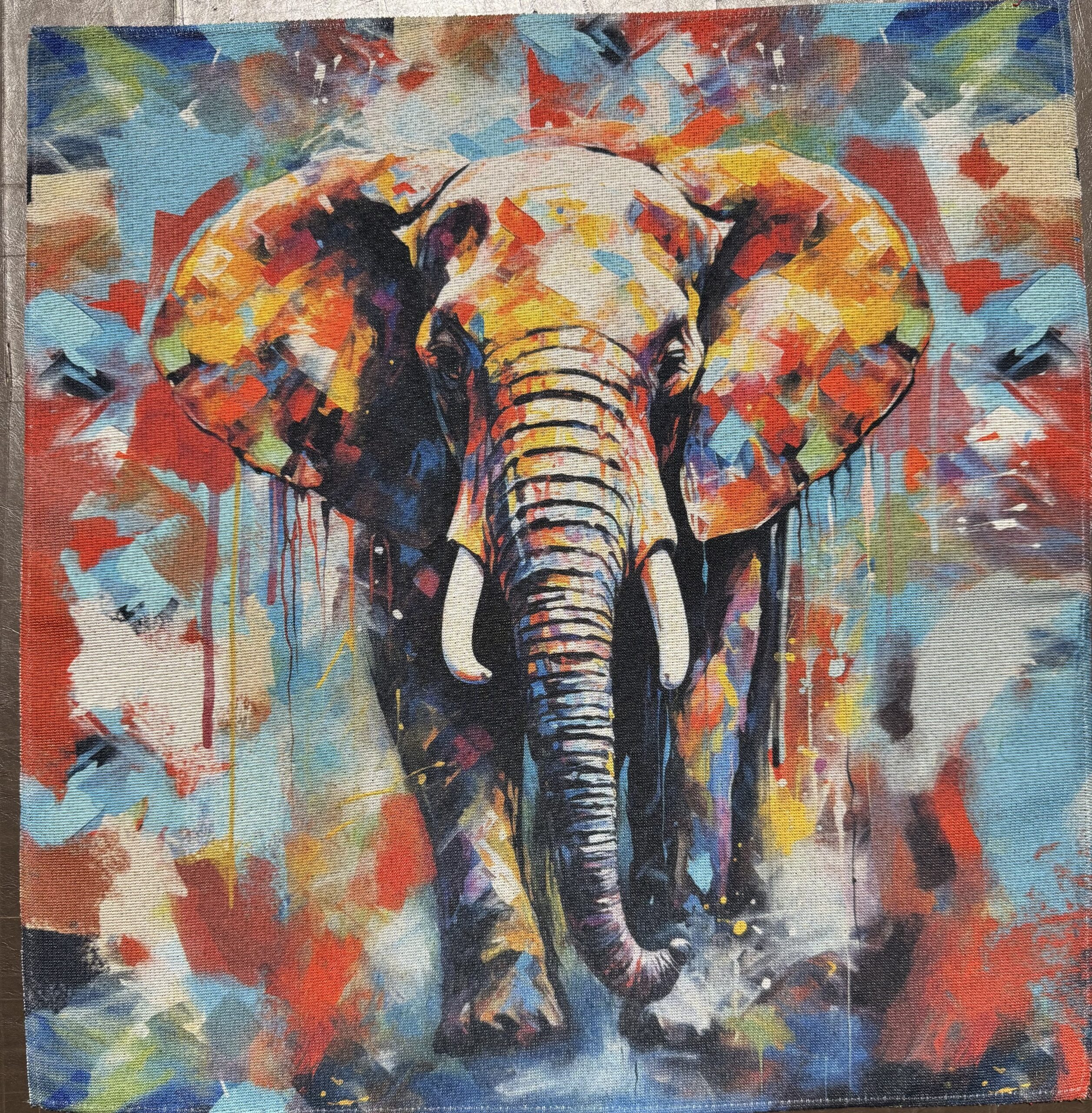 Carré polyester -Éléphant peinture.