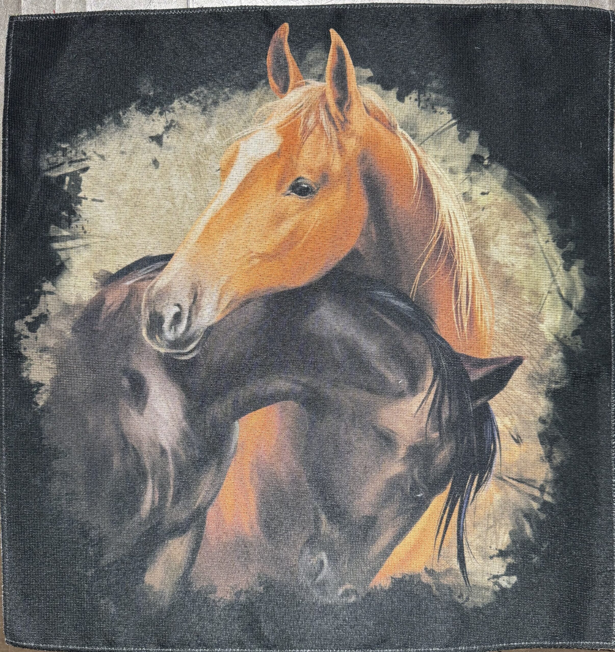 Carré polyester -chevaux.