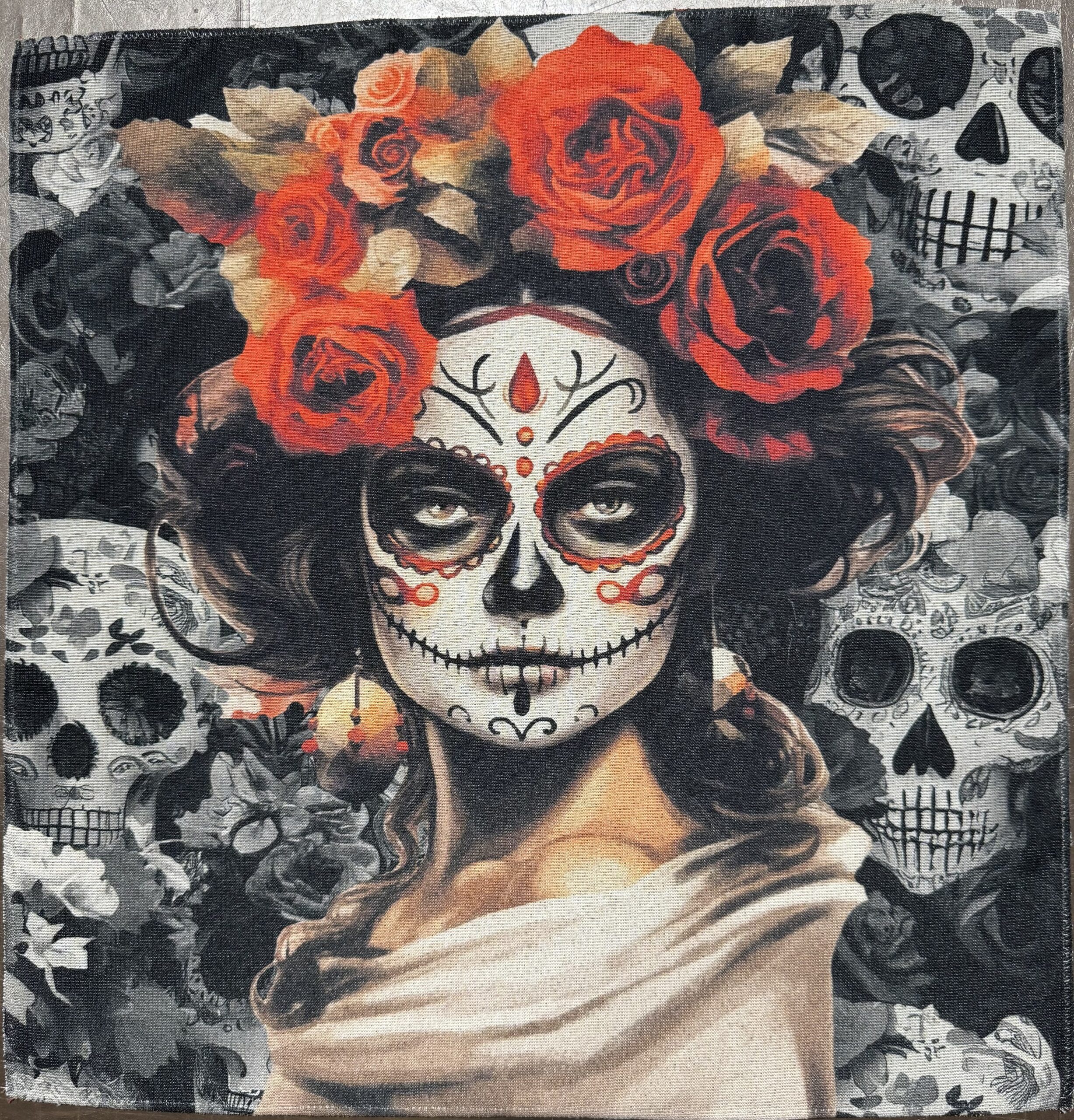 Carré polyester -Femme dia de los muertos.