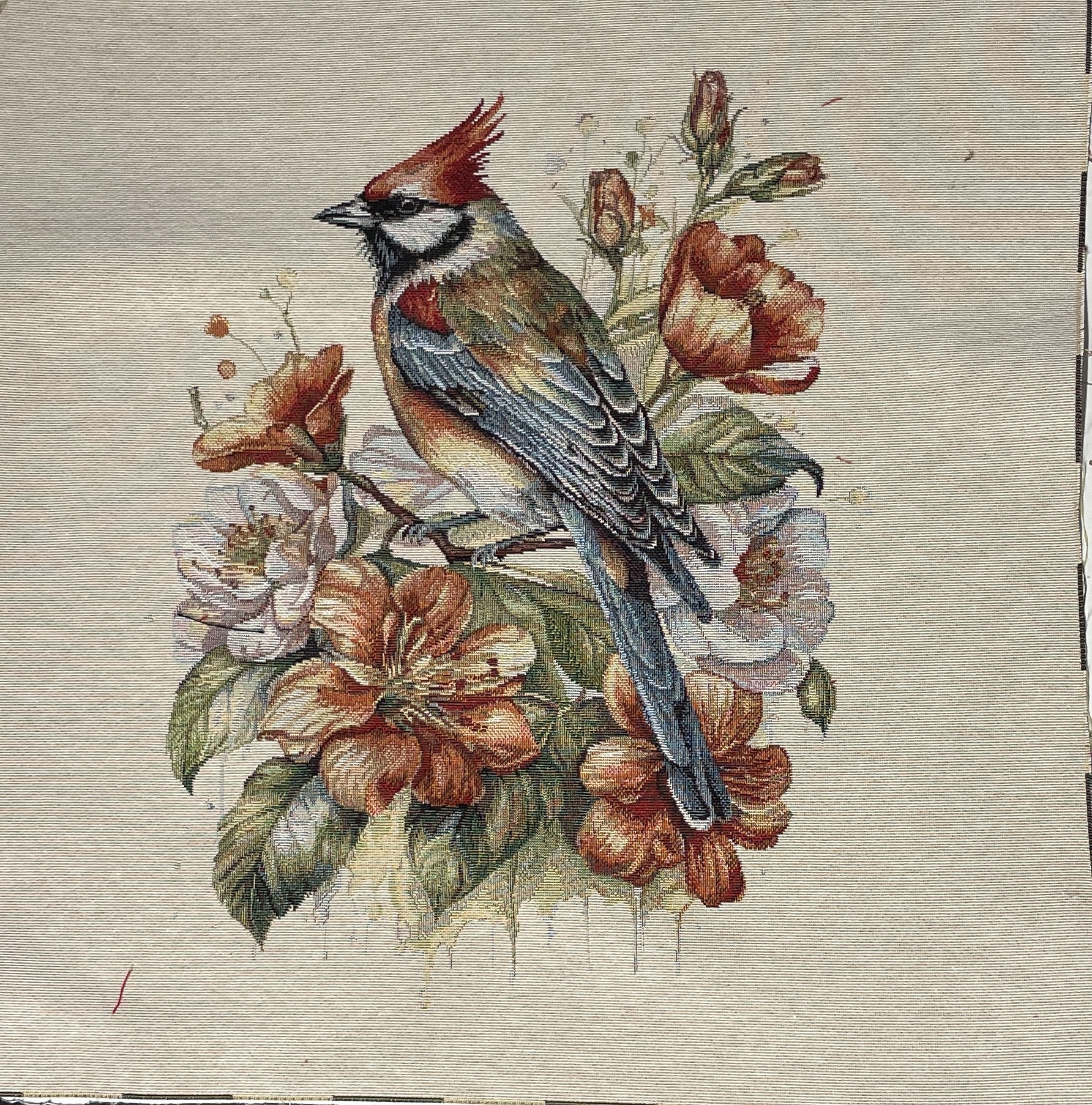 Carré -Oiseau fleurs