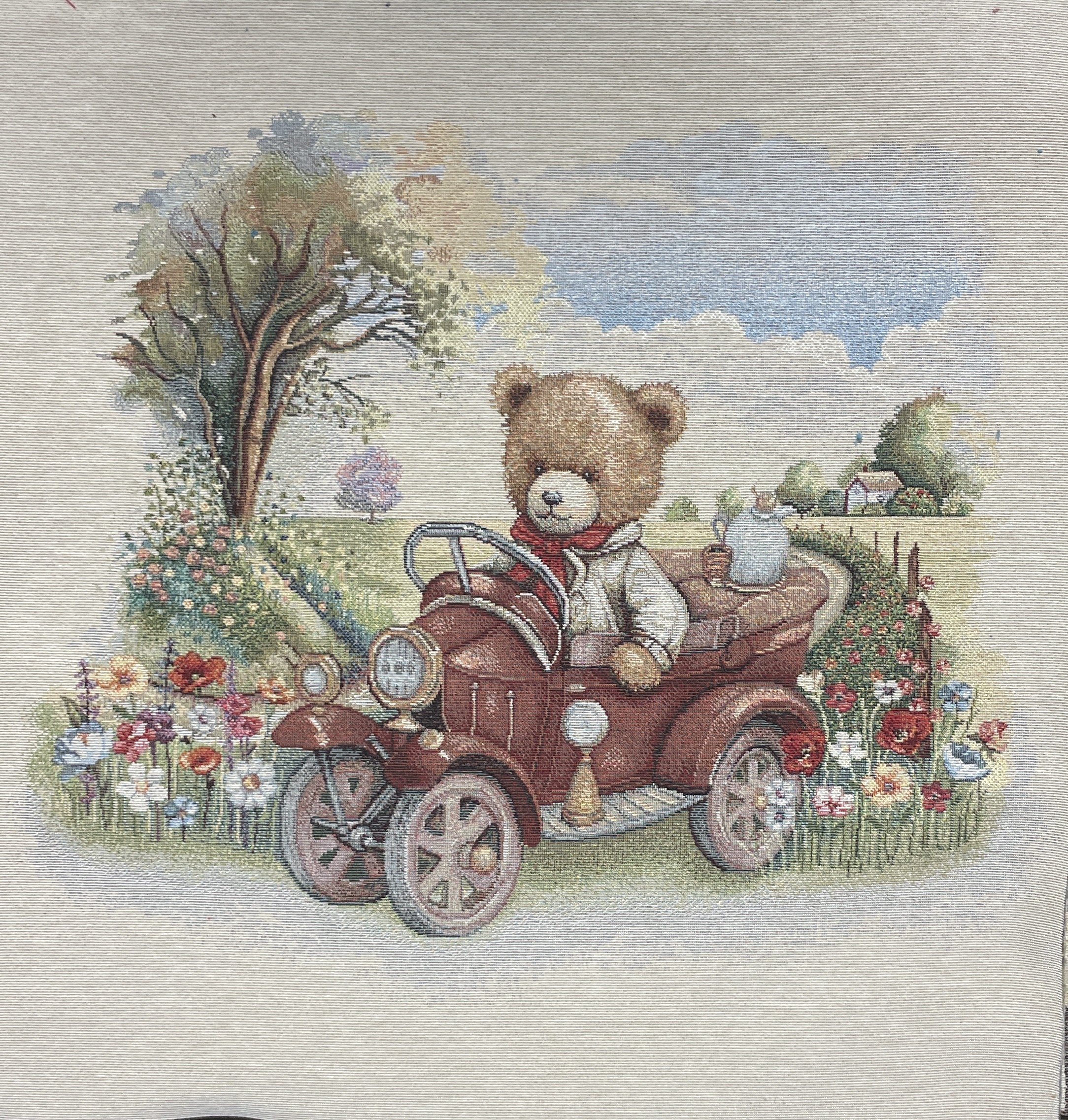 Carré -Ourson voiture et fleurs