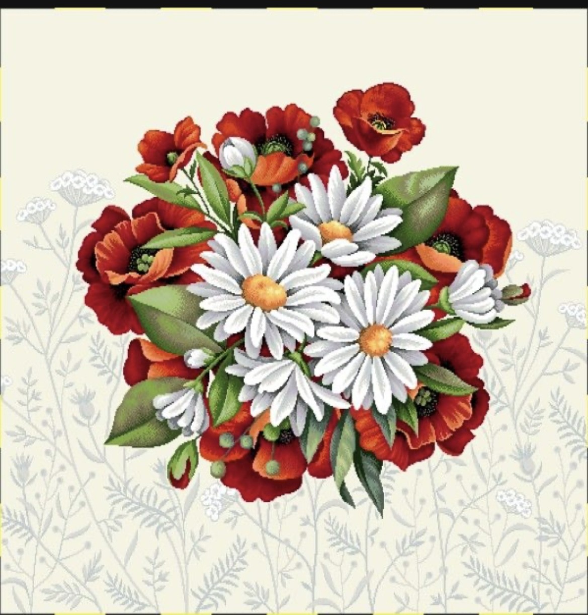 Carré -Bouquet coquelicot marguerite