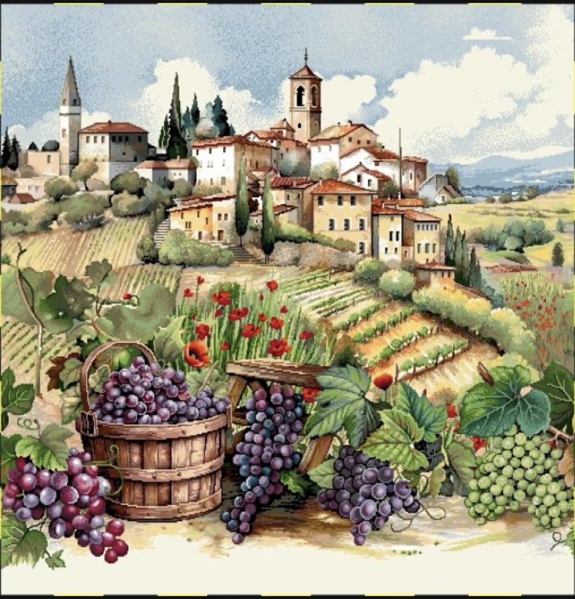 Carre-village et seau de raisIn