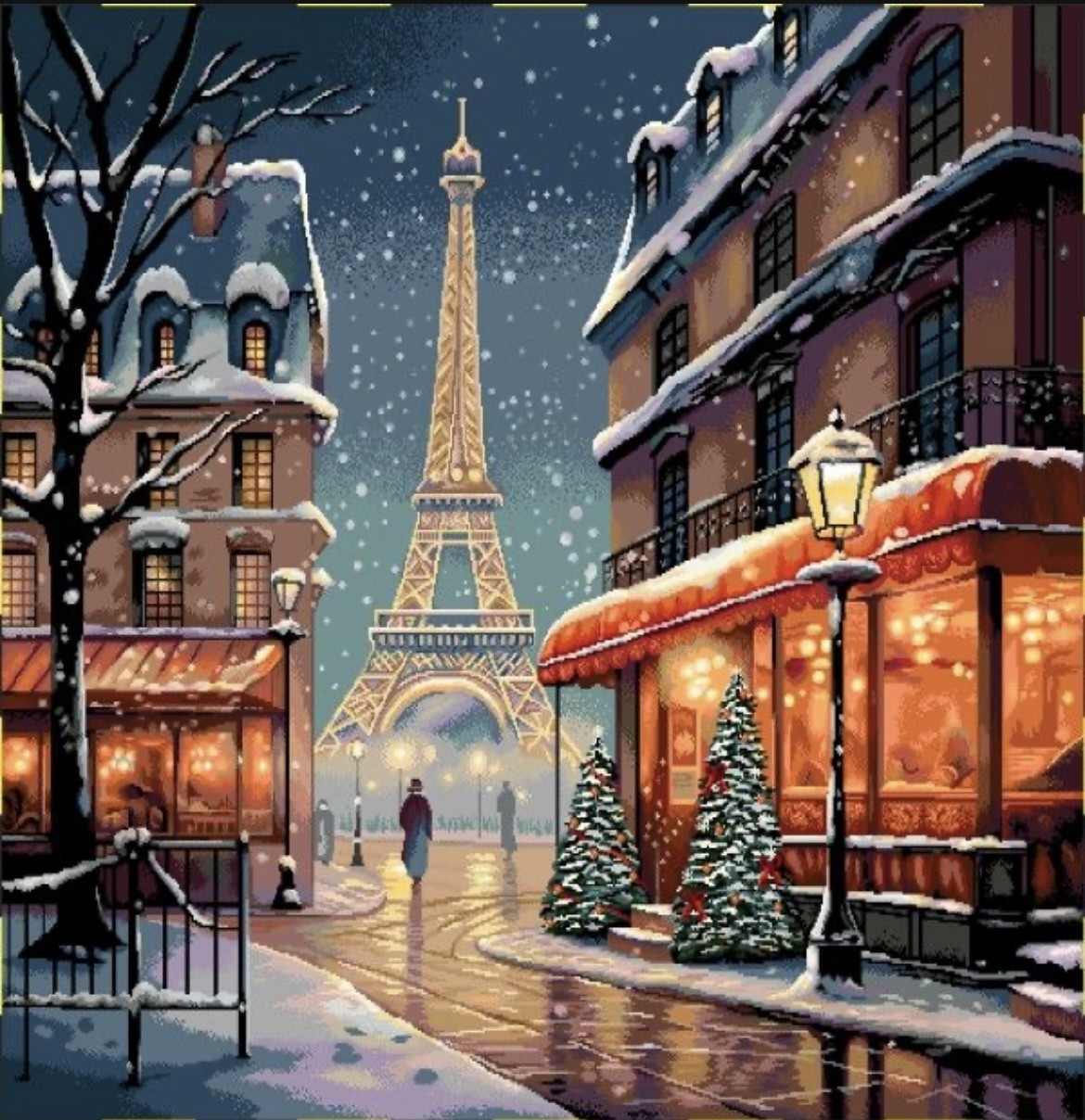 Carré -Rue et Tour Eiffel Noël