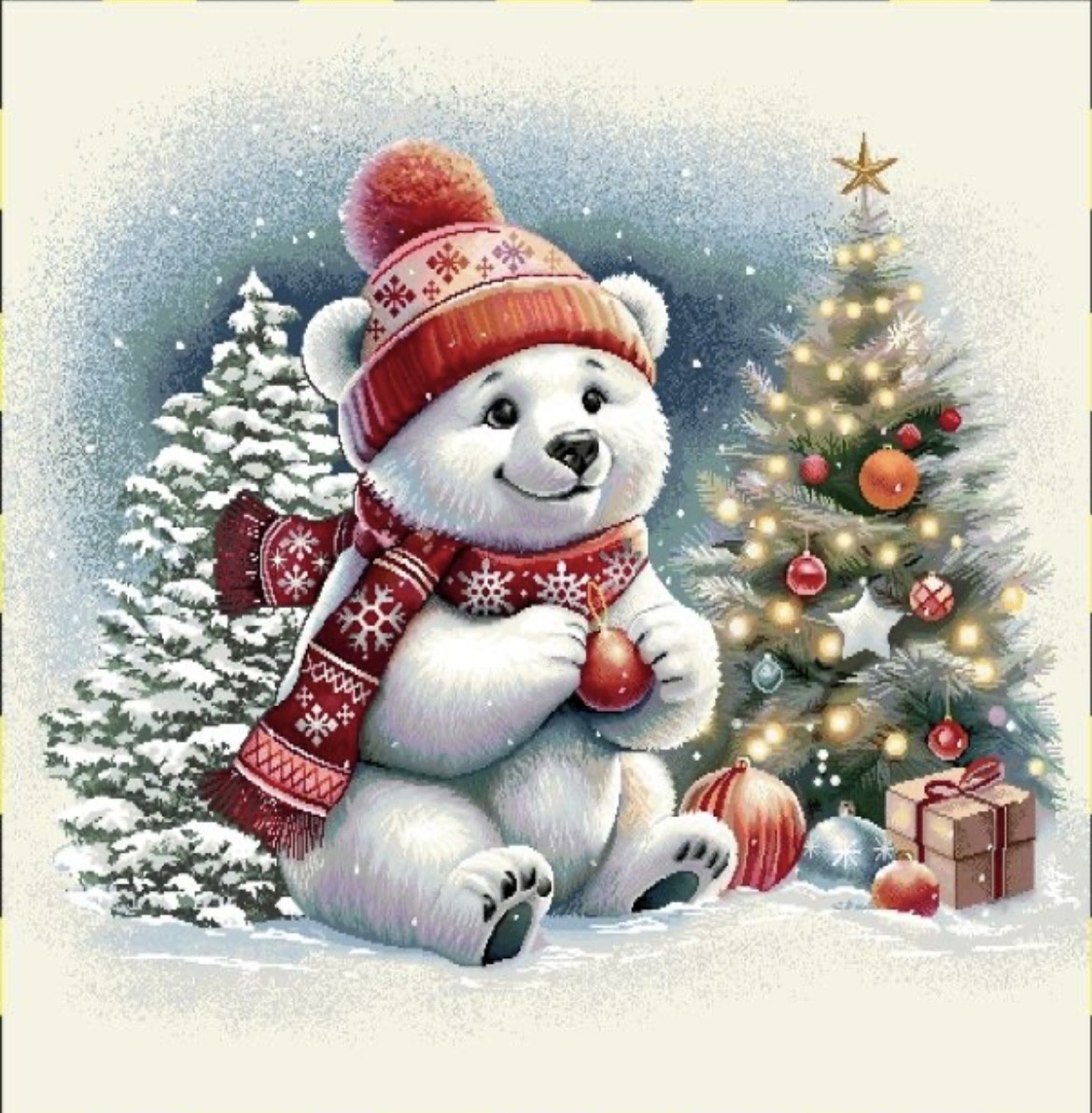 Carre-Ourson et sapin et boule de noel