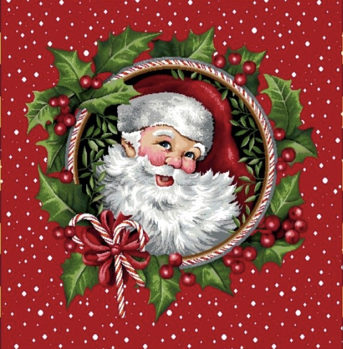 Carre- Père Noël couronne fond rouge