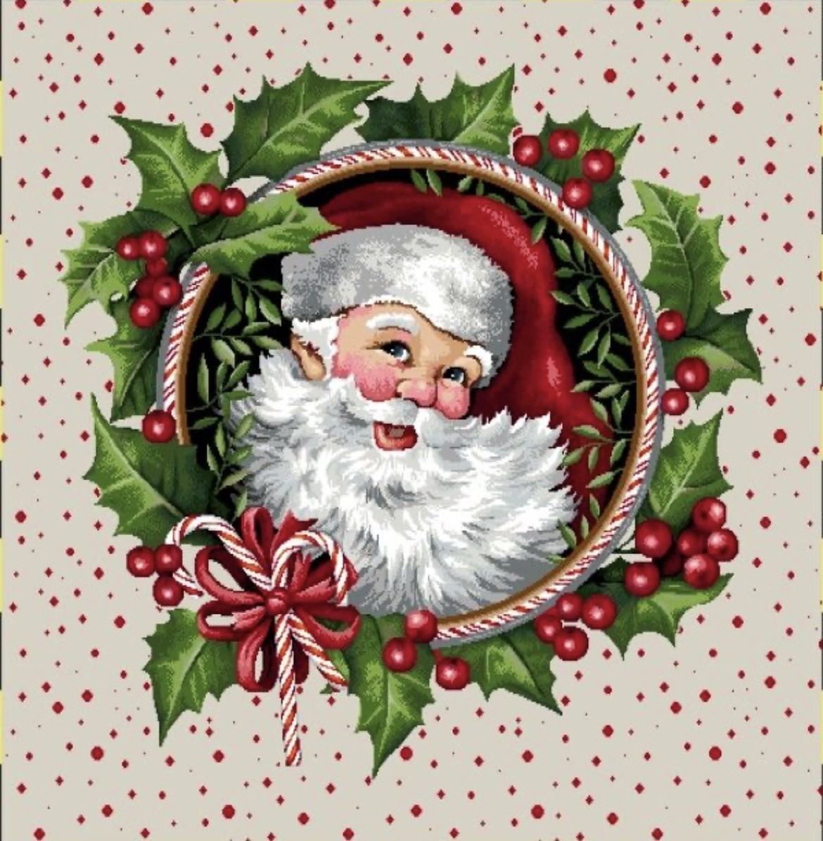 Carre- Père Noël couronne fond beige