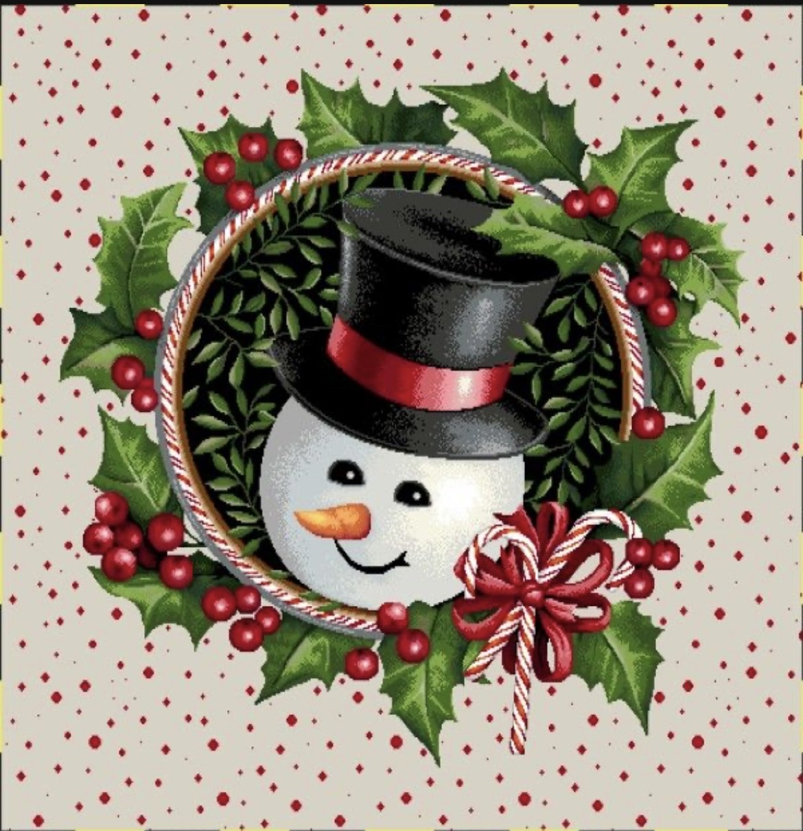 Carre- bonhomme de neige couronne fond beige