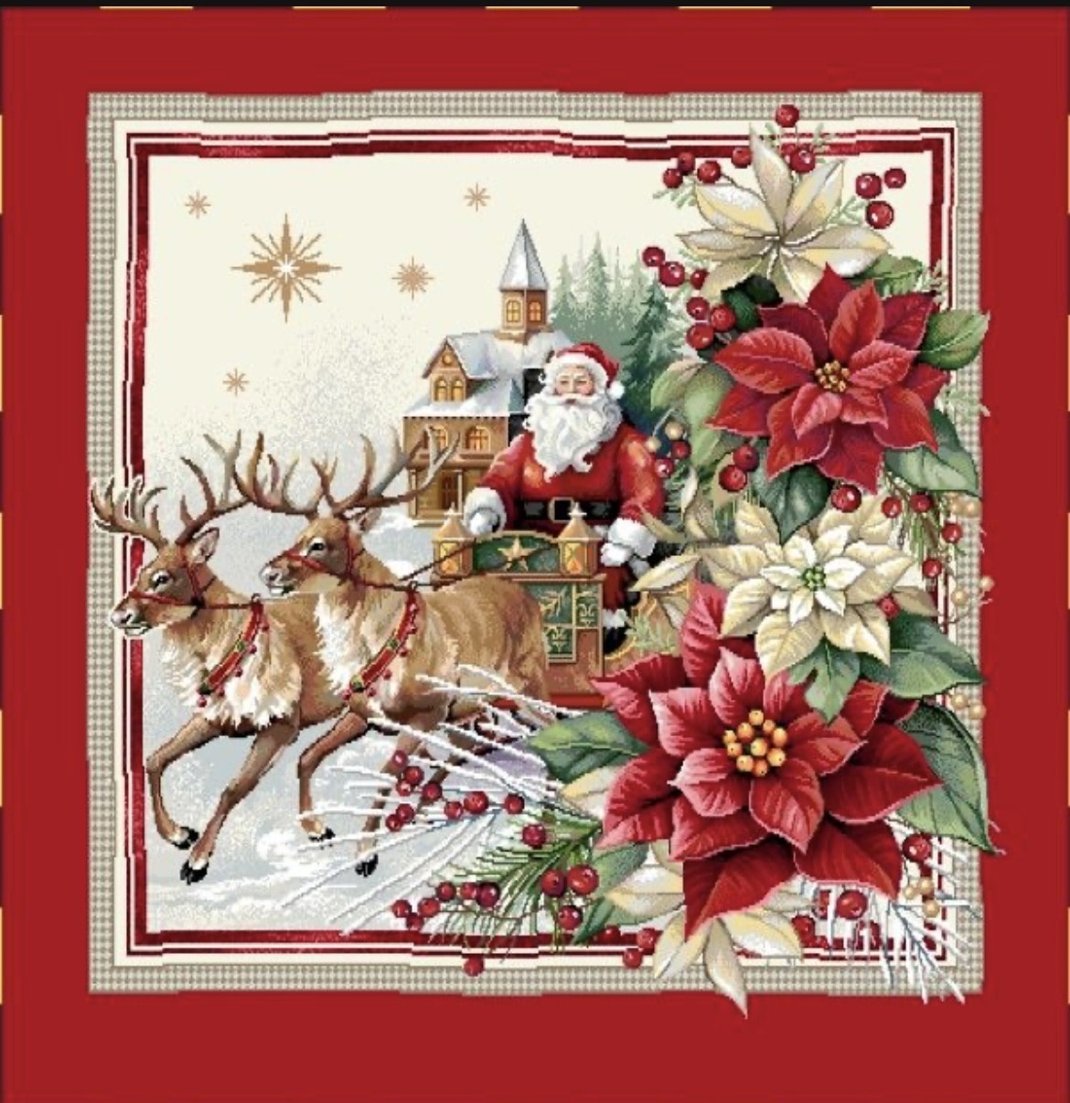 Carre-Pere Noël, poinsetia cadre rouge