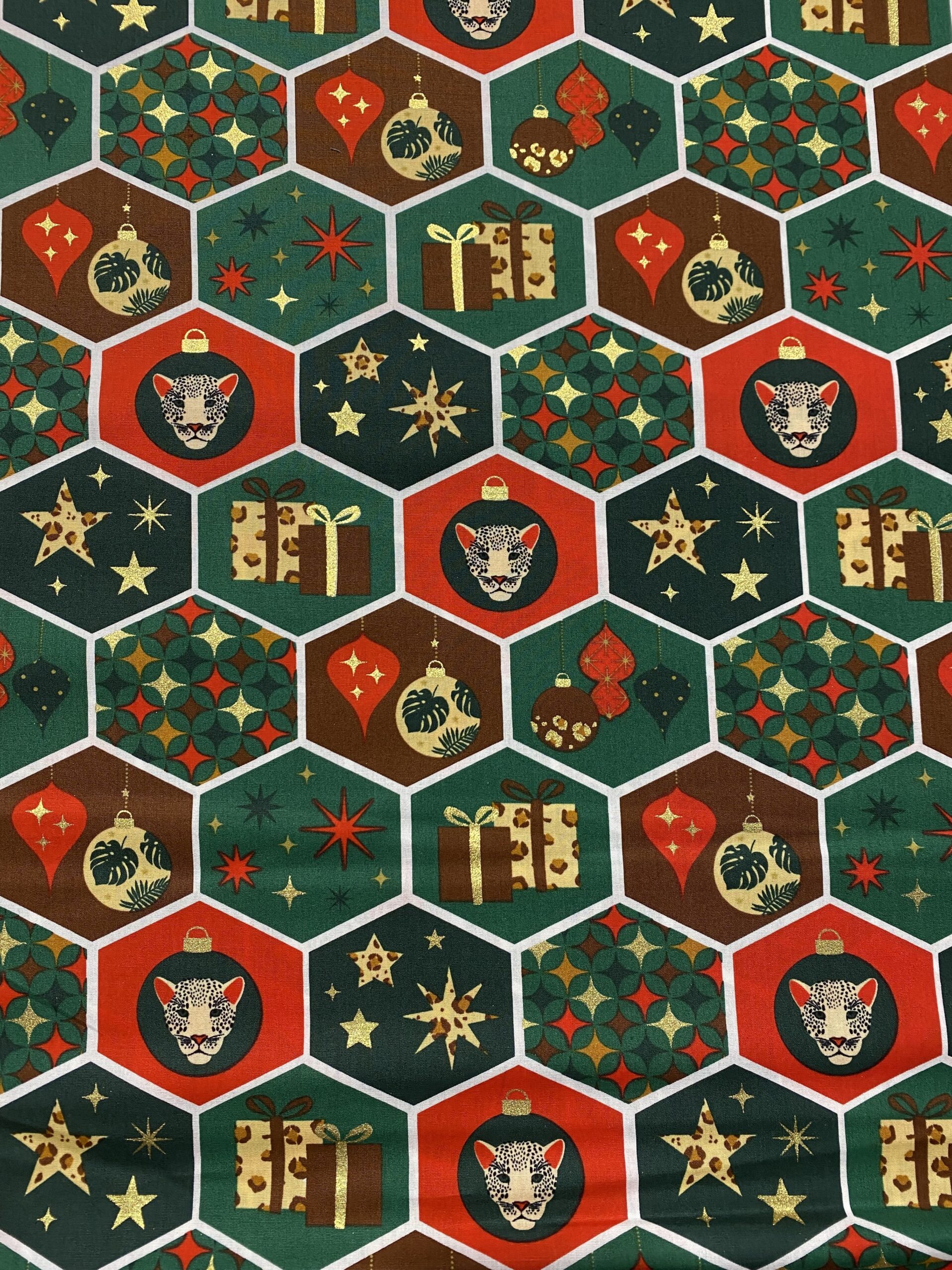 Motifs cadeaux et léopards doré fond vert