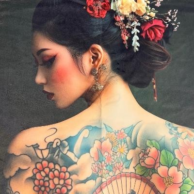 Carré  velours Japonaise Tatouage